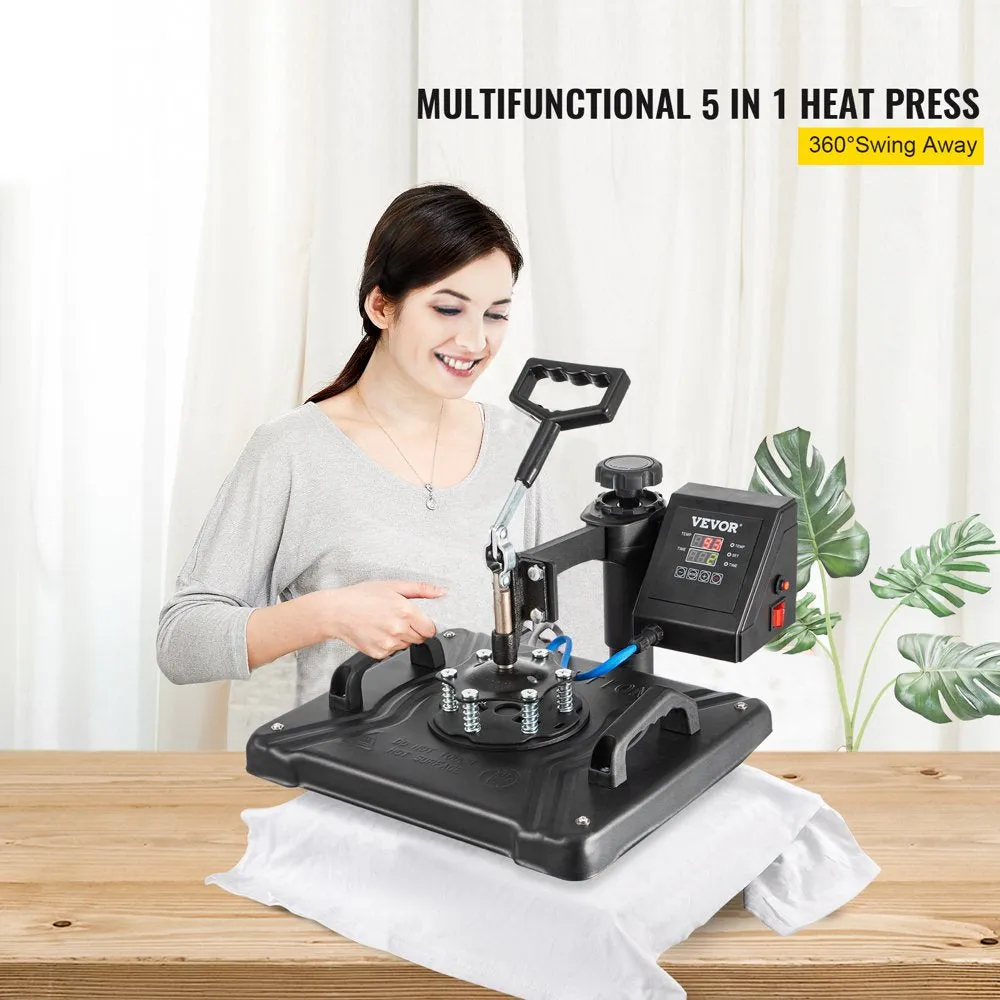 5 in 1 Heat Press Heat Press Machine Digital Multifunctional Sublimation T-Shirt Heat Press Machine for T Shirts Hat Mug Cap Plate