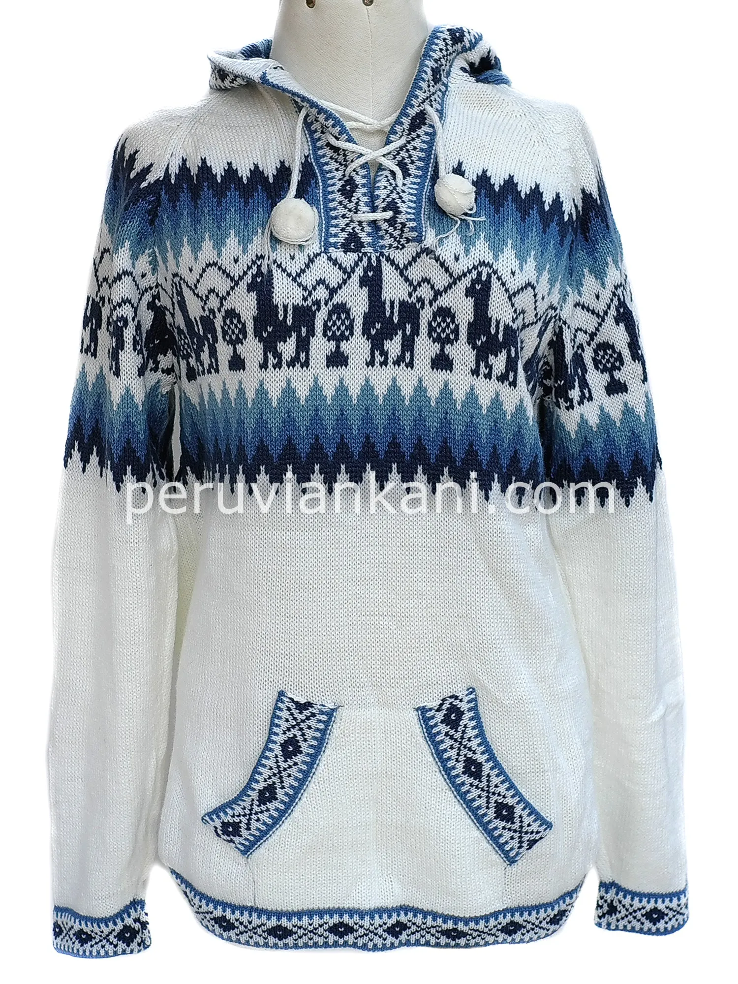 Alpaca hooded white / gray - Sweater alpaca