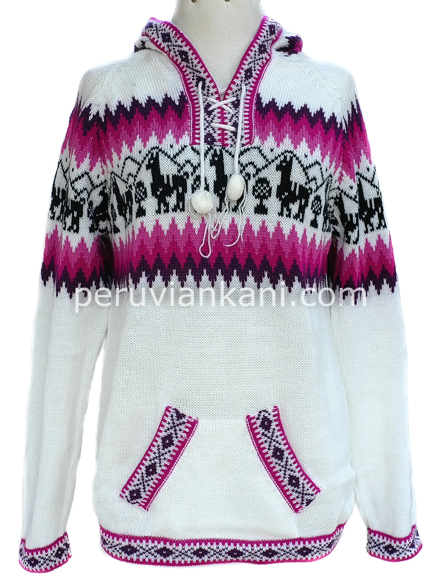 Alpaca hooded white / gray - Sweater alpaca