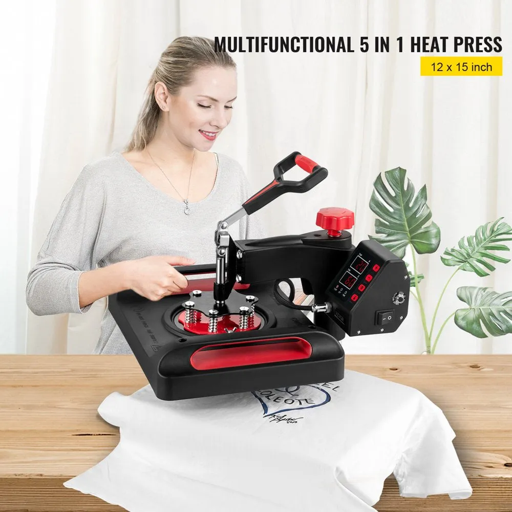 brand 5 in 1 Upgrade Heat Press Machine 12 X 15 Inch with FCC&CE Quality-Safety Certification Heat Press 800W Combo Multifunctional Sublimation 360° Rotation Heat Press Shirt Printing Machine Red