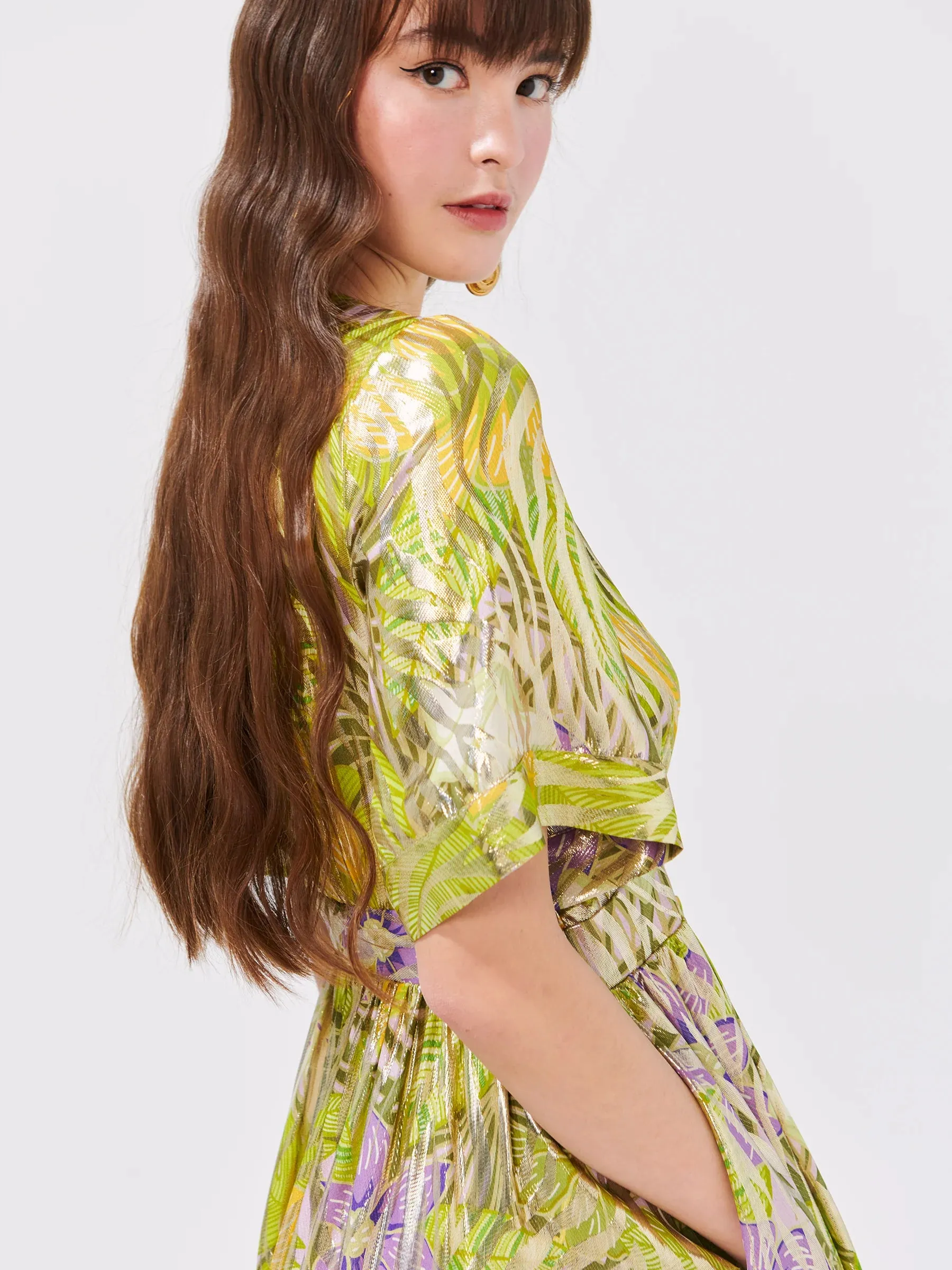 Hayley Menzies tropical hibiscus silk lurex jacquard maxi dress