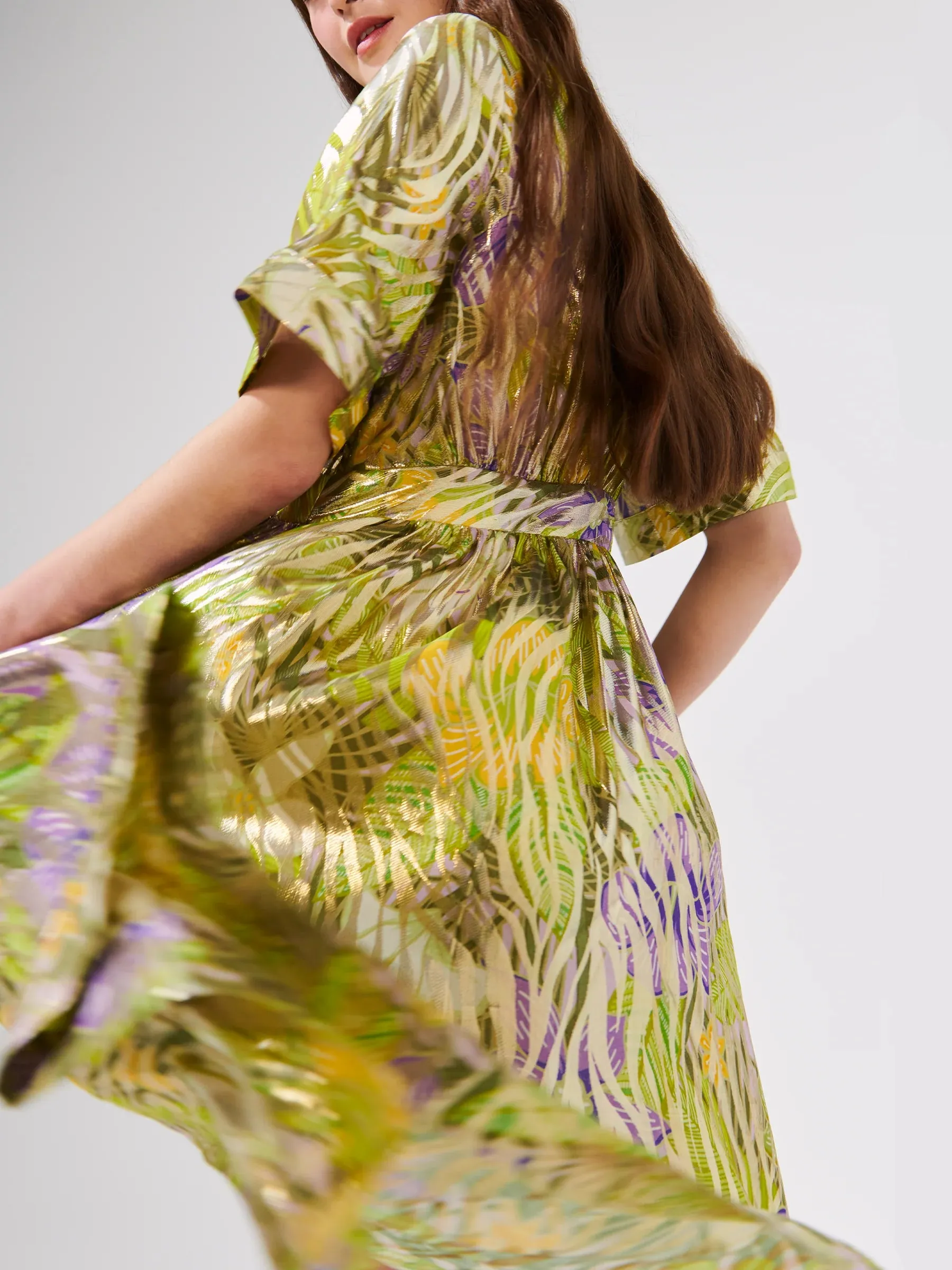 Hayley Menzies tropical hibiscus silk lurex jacquard maxi dress