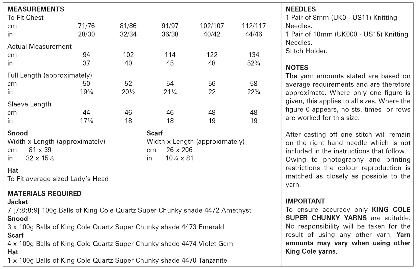 King Cole Super Chunky Knitting Pattern - Ladies Jacket & Accessories (5840)