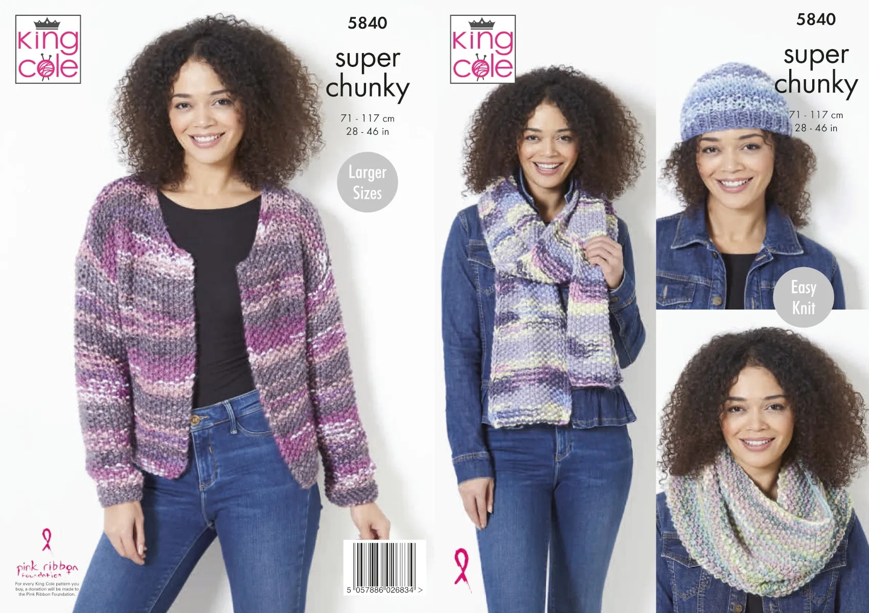 King Cole Super Chunky Knitting Pattern - Ladies Jacket & Accessories (5840)