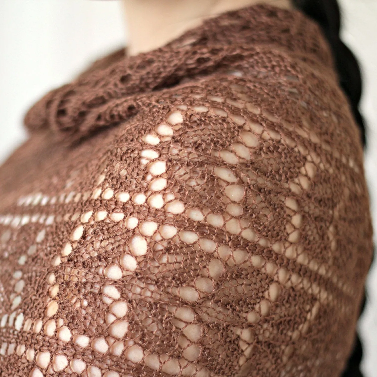 Knit lace shawl, bridal stole in merino wool and silk