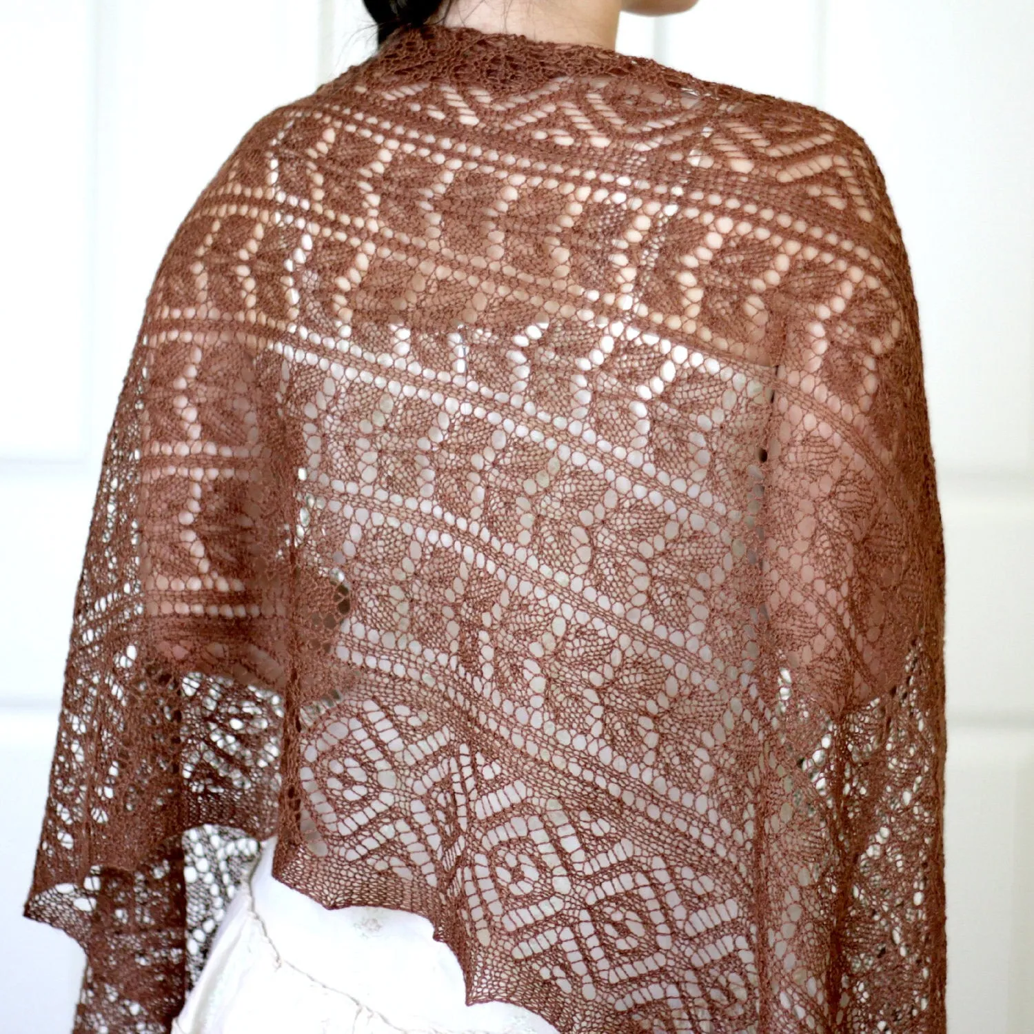 Knit lace shawl, bridal stole in merino wool and silk