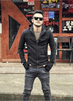 Men's Winter/Autumn Cotton  Zipper Casual Solid Coat  Hoodie
