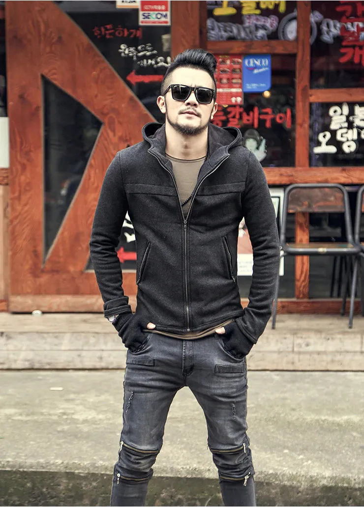 Men's Winter/Autumn Cotton  Zipper Casual Solid Coat  Hoodie