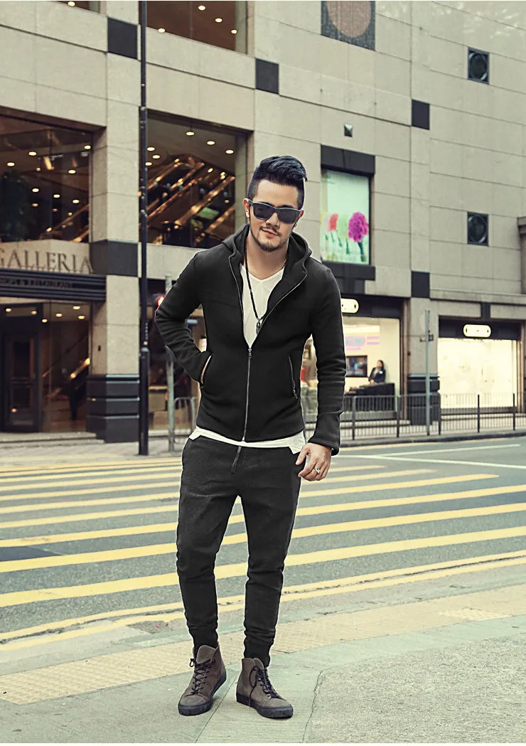 Men's Winter/Autumn Cotton  Zipper Casual Solid Coat  Hoodie