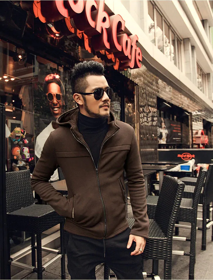 Men's Winter/Autumn Cotton  Zipper Casual Solid Coat  Hoodie