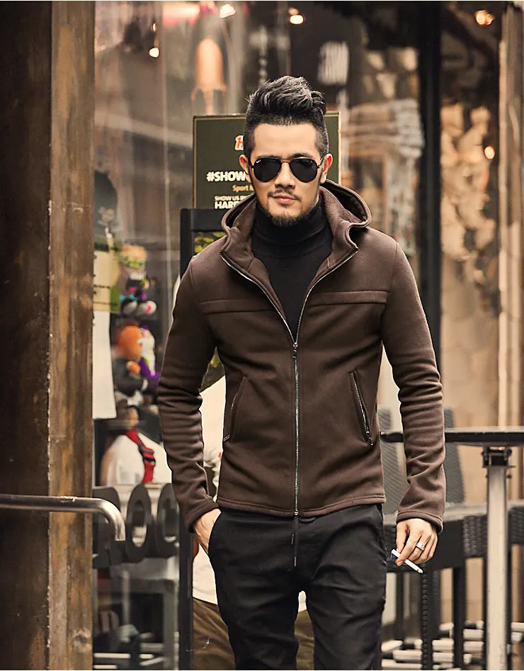 Men's Winter/Autumn Cotton  Zipper Casual Solid Coat  Hoodie