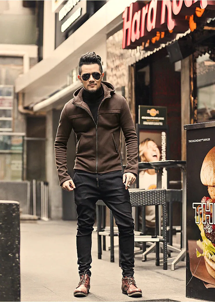 Men's Winter/Autumn Cotton  Zipper Casual Solid Coat  Hoodie