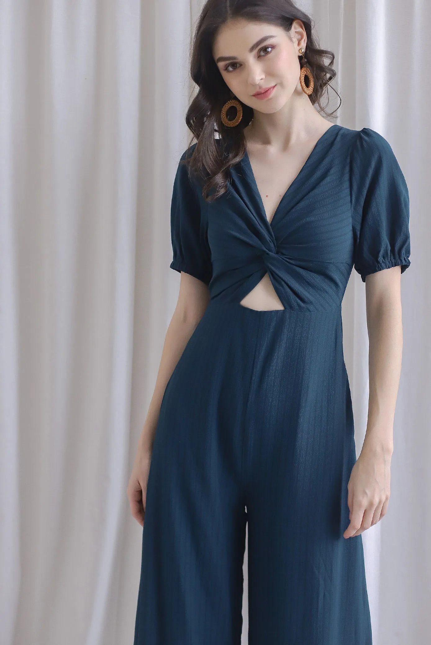 Reeve Twist Knot Cut Out Jumpsuit In Teal Green