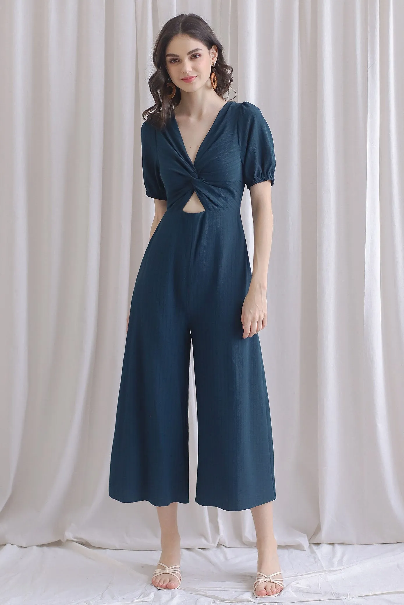 Reeve Twist Knot Cut Out Jumpsuit In Teal Green