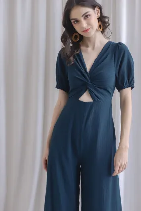 Reeve Twist Knot Cut Out Jumpsuit In Teal Green