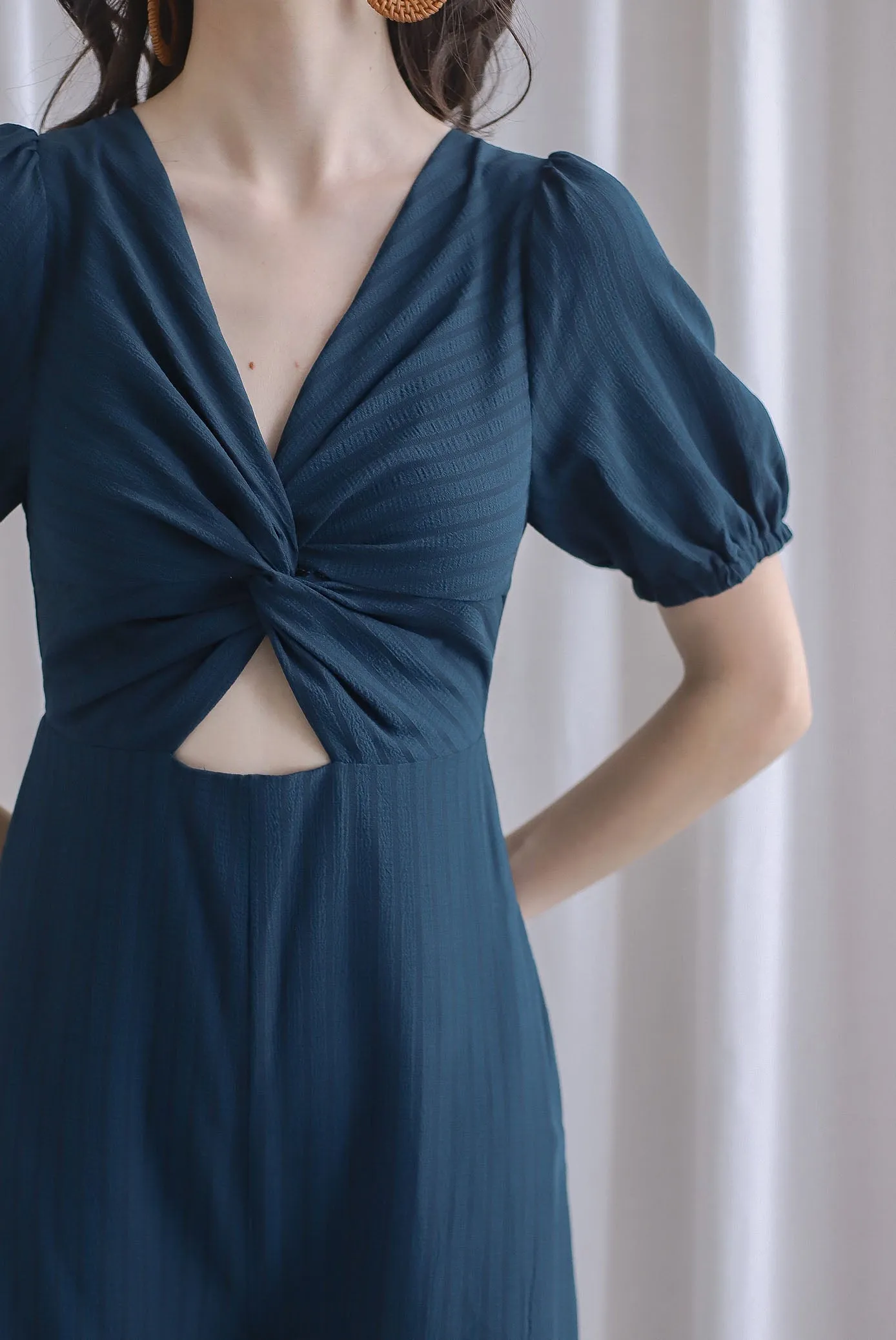 Reeve Twist Knot Cut Out Jumpsuit In Teal Green