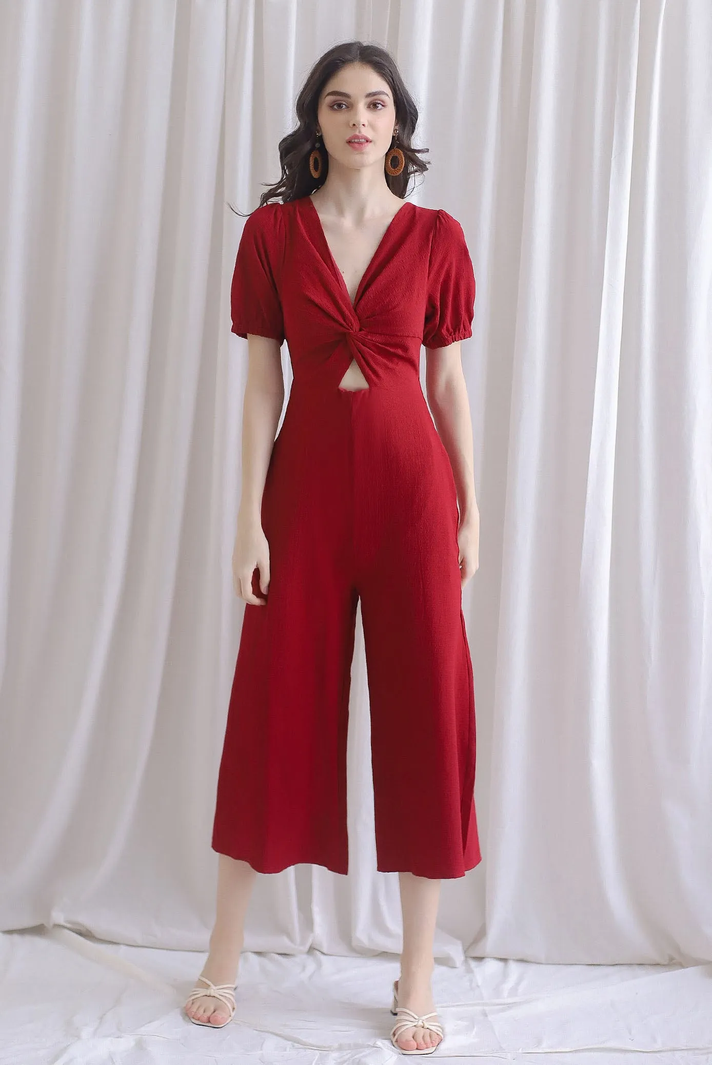 Reeve Twist Knot Cut Out Jumpsuit In Wine Red