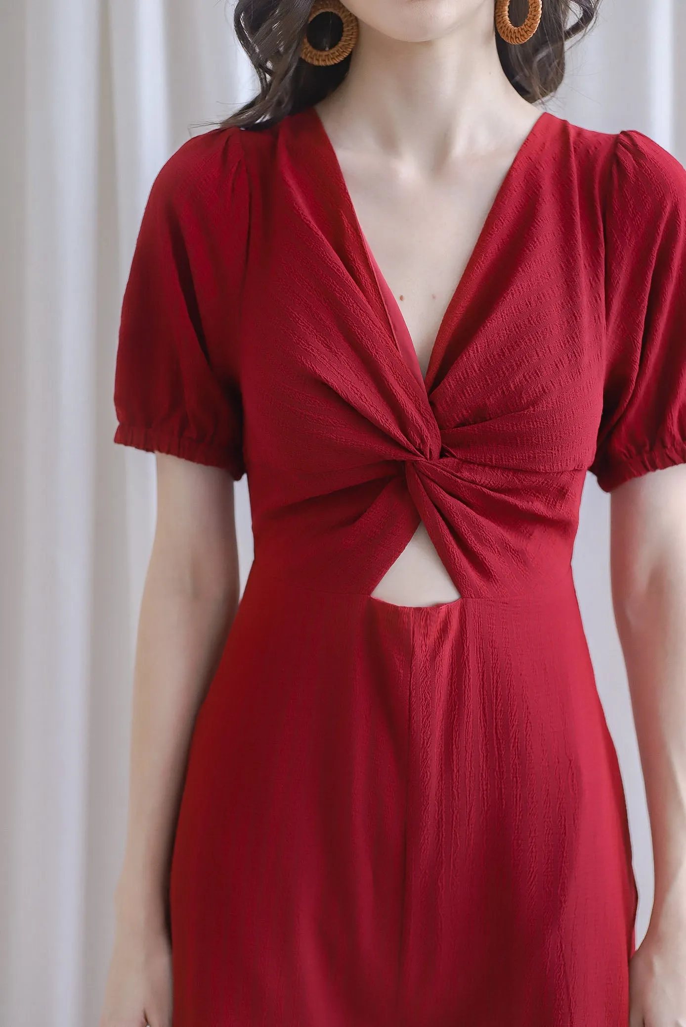 Reeve Twist Knot Cut Out Jumpsuit In Wine Red