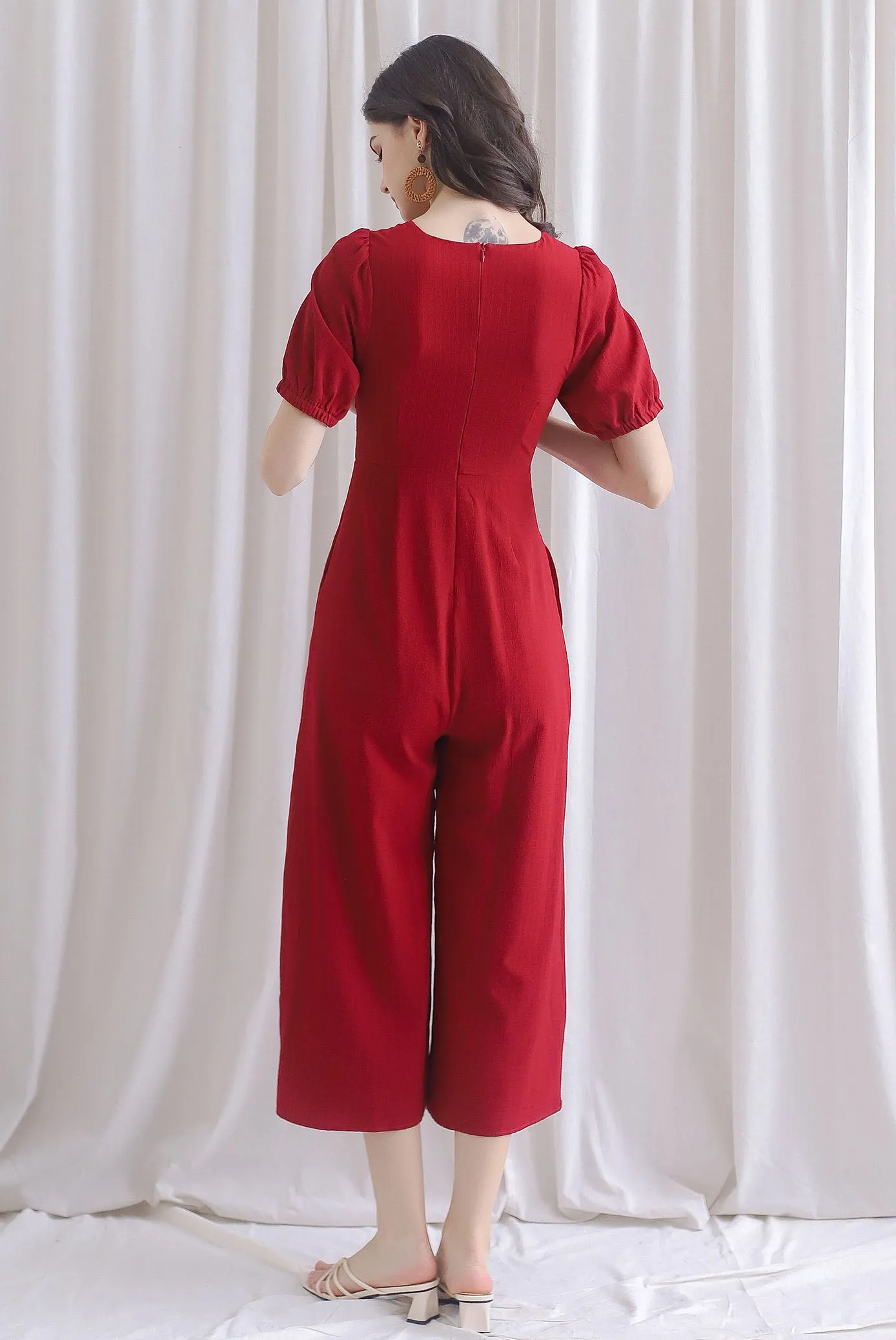 Reeve Twist Knot Cut Out Jumpsuit In Wine Red