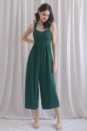 Renowe Cross Back Padded Jumpsuit In Forest Green