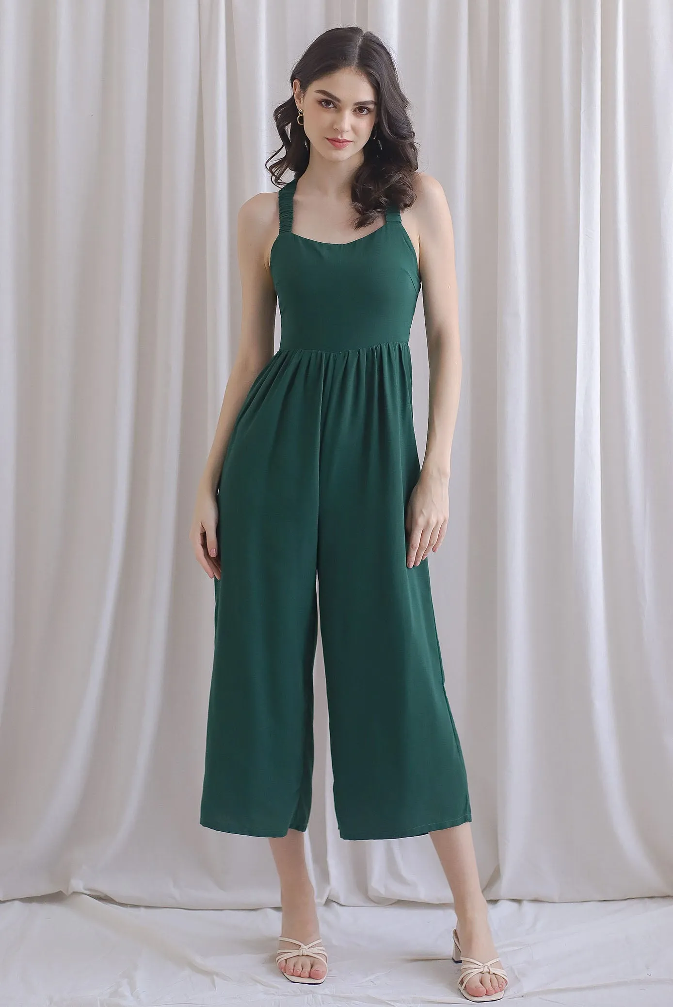 Renowe Cross Back Padded Jumpsuit In Forest Green