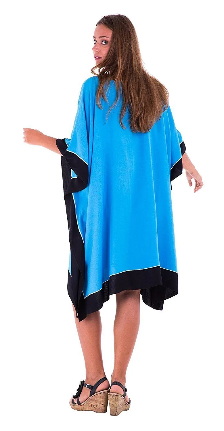 SHU-SHI Women's Short Kaftan Dress - Hand-Painted Tribal Poncho Tunic, Plus Size Swim Cover-Up