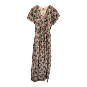 Unbranded Vintage Short Flutter Sleeve Maxi Dress Pink Multi Block Print UK Size 8-10