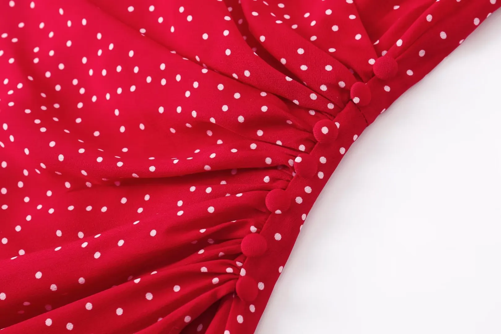 V neck Short Sleeved A line Dress Sexy Side Split Mid Length Polka Dot Dress Summer Trendy Women Clothing