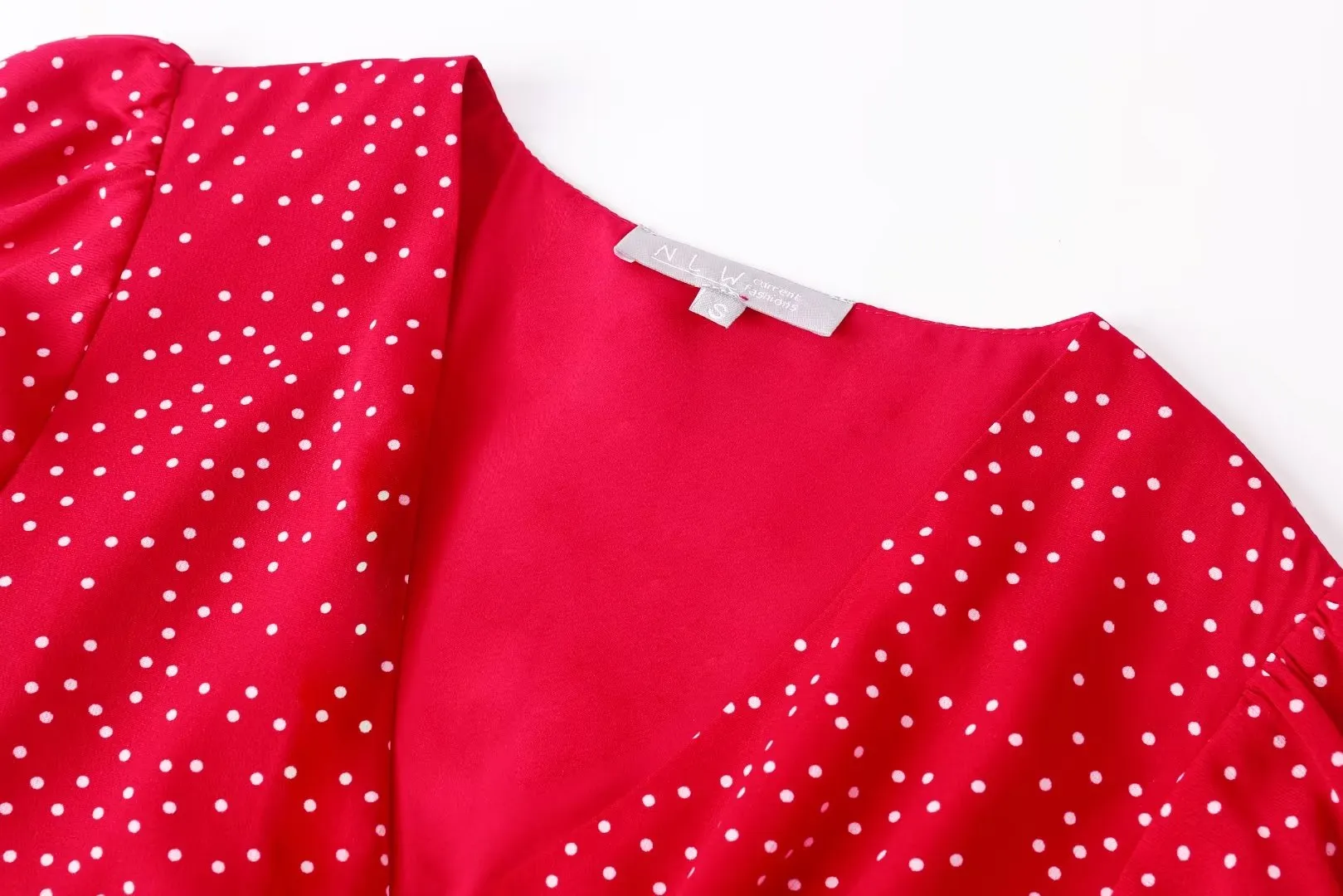 V neck Short Sleeved A line Dress Sexy Side Split Mid Length Polka Dot Dress Summer Trendy Women Clothing