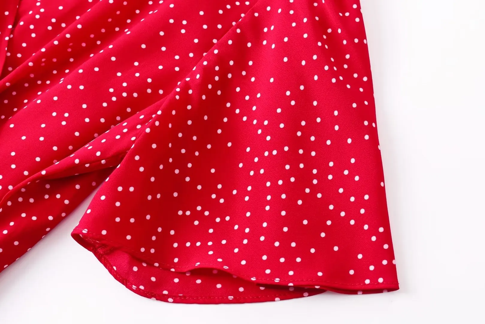 V neck Short Sleeved A line Dress Sexy Side Split Mid Length Polka Dot Dress Summer Trendy Women Clothing