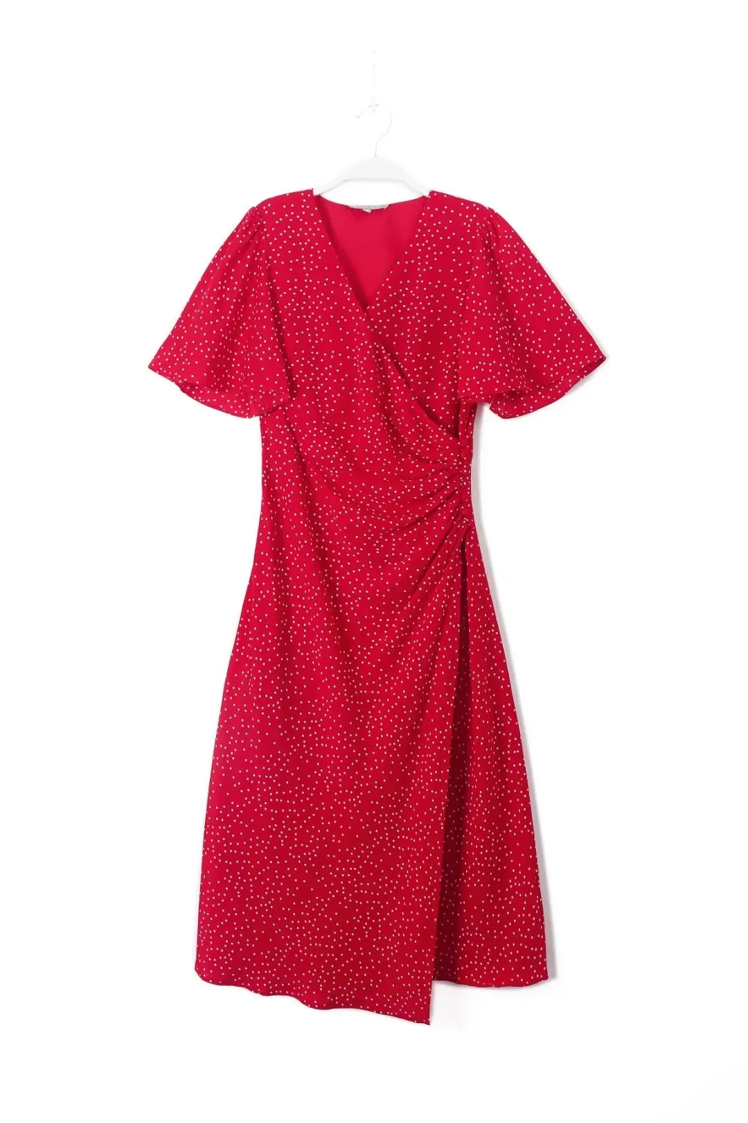 V neck Short Sleeved A line Dress Sexy Side Split Mid Length Polka Dot Dress Summer Trendy Women Clothing