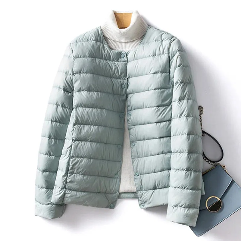 Women Liner Duck Down Jacket O-neck Variable V-neck 2022 New Female Winter Keep Warm Collarless Ultralight Quilted Puffer Coat